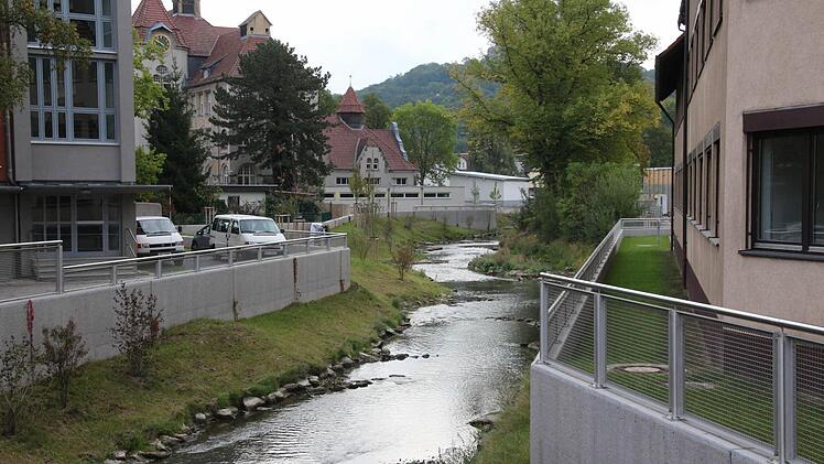 Blick auf die Lauter von der Brücke Raststraße aus.