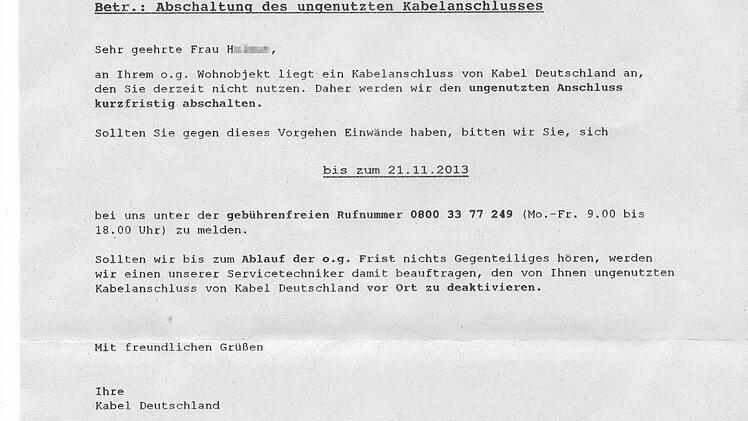 Verdächtiges Schreiben von "Kabel Deutschland" - ohne Firmenlogo und Kundennummer. Foto: privat