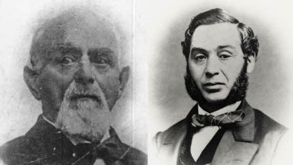 Levi (L&ouml;b) Strauss (rechts) gilt als Erfinder der Jeans; tats&auml;chlich hatte der Schneider Jacob Davis (links) die Idee, die der H&auml;ndler aus Buttenheim genial vermarktete.