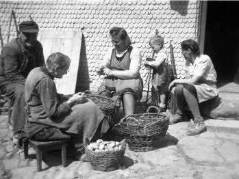 Das Kartoffelfest wird vorbereitet. Das Bild stammt aus den 1940er Jahren. Foto: Repro/Julia Raab