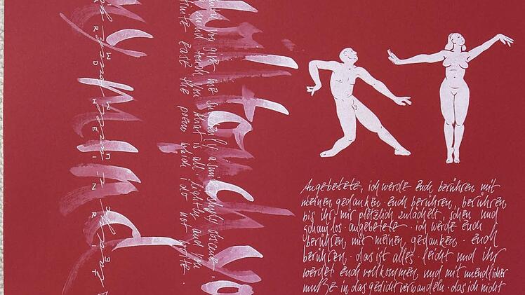 Gedichte von E.E. Cummings in der Nachdichtung von Reinhard Heinritz und der grafischen Gestaltung von Eva Skupin sind zusammen mit deren Steinskulpturen bis 26. Juni im Thieracher Garten ausgestellt.  Fotos: Carolin Herrmann