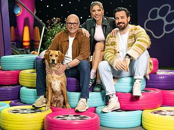 Seit 2021 zeigen ehrgeizige Halter und ihre talentierten Hunde, wie präzise, schnell und harmonisch sie gemeinsam anspruchsvolle Parcours meistern. Jetzt startet die fünfte Staffel "Top Dog Germany - Der beste Hund Deutschlands". Moderiert wird sie von Frank "Buschi" Buschmann (links), Victoria Swarovski und Jan Köppen.