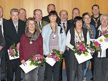 Die Geehrten im Kreis aller mit der Stadtmedaille ausgezeichneten Bürger. Foto: Berthold Köhler