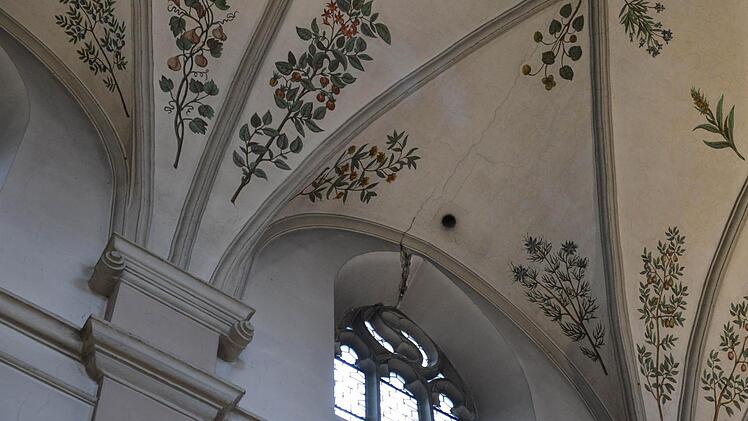 Breite Risse durchziehen das Gewölbe mit dem berühmten Deckengemälde in St. Michael. Foto: Ronald Rinklef