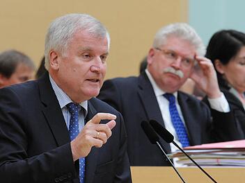 Der bayerische Ministerpräsident Horst Seehofer (vorne, CSU) spricht am 14.11.2012 im Bayerischen Landtag in München, während im Hintergrund der bayerische Wirtschaftsminister Martin Zeil (FDP) sitzt. Foto: Andreas Gebert/dpa