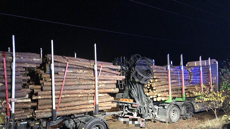Ein Lkw, der mit Holzstämmen beladen war, durchbrach am Samstagabend im Kreis Fürth die Leiplanke. Foto: NEWS5 / Schmelzer