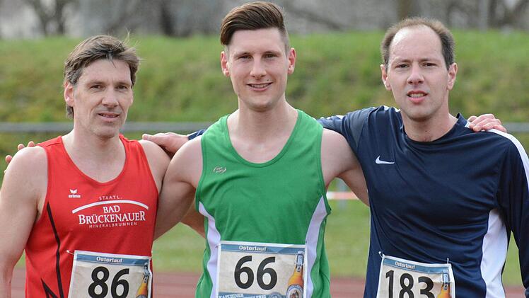 Die schnellsten Läufer auf der 10-Kilometerstrecke waren (von links) Bernd Wächter (3./TV Bad Brückenau), Michael Wetteskind (1./DJK Schweinfurt) und Marco Haas (2./ohne Verein). Foto: ssp