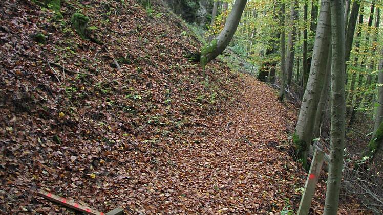 Der Weg Richtung Höhle bleibt auch in Zukunft gesperrt. Denn Steine am Höhleneingang können jederzeit abbrechen, erklärt der Leiter des Forstbetriebes Nordhalben Fritz Maier.