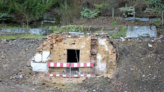 W&auml;hrend eines Ortstermines soll &uuml;ber diesen Kellerzugang entschieden werden, der jetzt nach dem Abbruch des Anwesens Kauerndorf 19 offen und sichtbar ist.  Foto: Werner Rei&szlig;aus