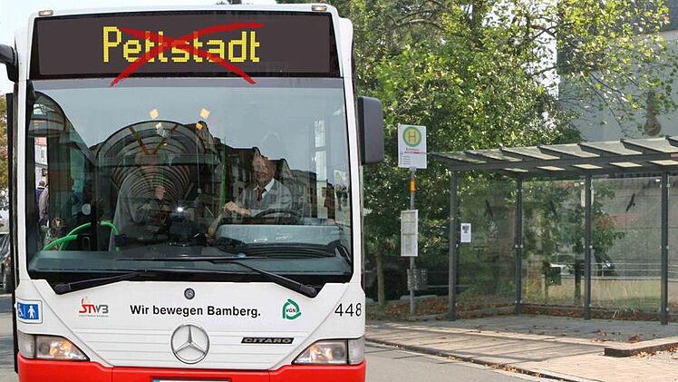 Der Stadtbus in Pettstadt (Fotomontage) wird vorerst ein Wunschbild für die Pettstadter bleiben. Foto: W. Baier/Montage: D. Klumb