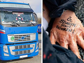 Lkw f&auml;hrt Klimaaktivisten an