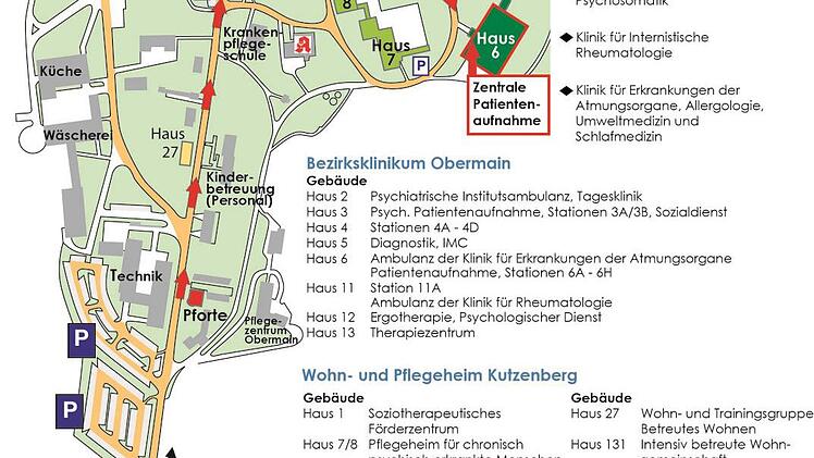 Lageplan der Häuser des Klinikums Obermain in Kutzenberg (unterer Teil, Richtung Ebensfeld)Grafik: GeBO
