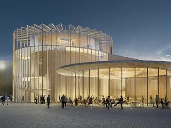 Zwei ineinandergreifende Rundbauten und viel Glas: So zeichnet Andrew Todd sein Globe für Coburg. Grafik: Studio Andrew Todd Ltd.