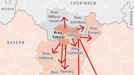 In diese Regionen pendeln Menschen aus dem Raum Coburg, um zu arbeiten.