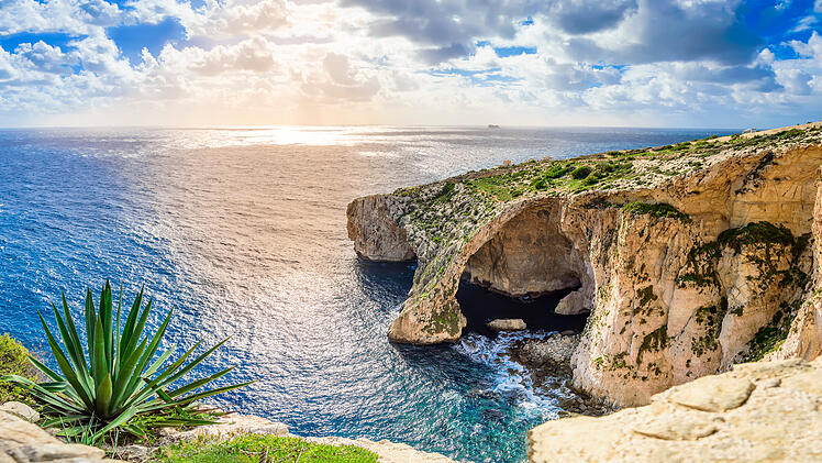 Blue Grotto, Malta. Natural stone arch and sea caves.