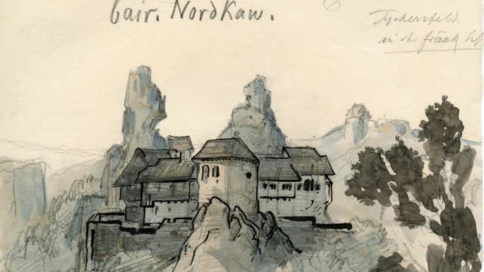 Tüchersfeld in der Fränkischen Schweiz hat Joseph Victor von Scheffel gezeichnet. Von Banz aus hat er viele Wanderungen unternommen. Copyright: Museum für Literatur am Oberrhein Karlsruhe