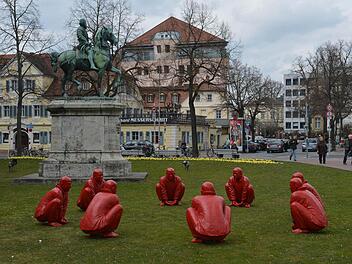 Einen Vorgeschmack auf das nächste Bamberger Kunstereignis gab heute diese vorübergehende Installation am Schönleinsplatz. Alle Fotos: Ronald Rinklef