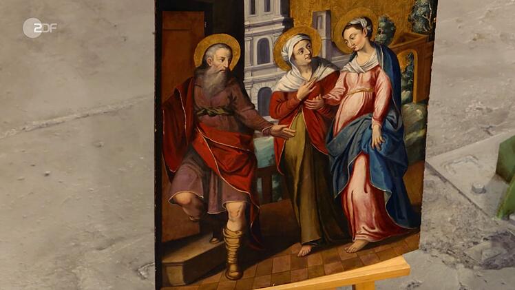 Ein Altar-Tafelbild mit dem biblischen Thema der Heimsuchung Mariä datierte Colmar Schulte-Goltz von 1560 bis 1580. Gewünscht wurden 3.000 Euro, Schulte-Goltz schätzte sogar 3.000 bis 4.000 Euro. Doch im Händlerraum bot Wolfgang Pauritsch nicht mehr als 2.000 Euro und so ging das Bild wieder zurück.