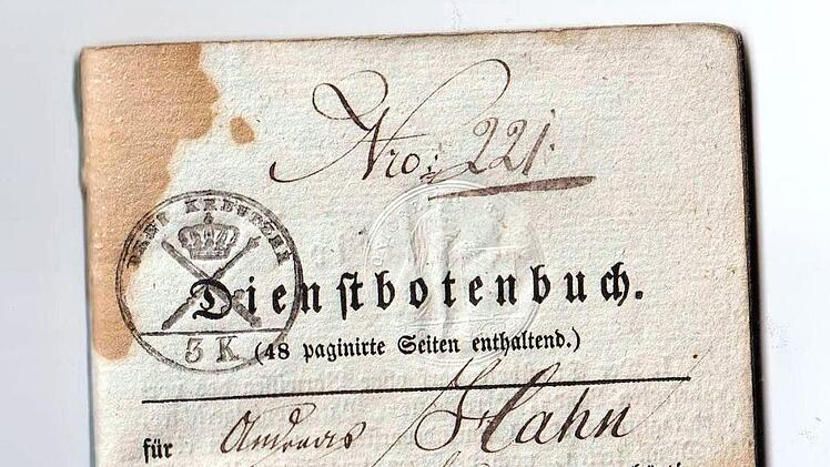 Blick in das Dienstbotenbuch von An­dreas Hahn aus dem Jahr 1850