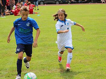 Für Juniorenfußball auf höchstem Niveau sorgten beim Turnier der U-11 Akteure vom Würzburger FV (links) und von der TSG Hoffenheim. Foto: Sebastian Schmitt