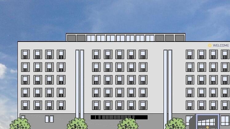 Ansicht des Anger-Hotelprojekts vom Rosengarten aus. Diesen Entwurf zeigten die Investoren in der Stadtratssitzung im April; es handelt sich nicht um die fertige Planung. Grafik: Erhard Soyk