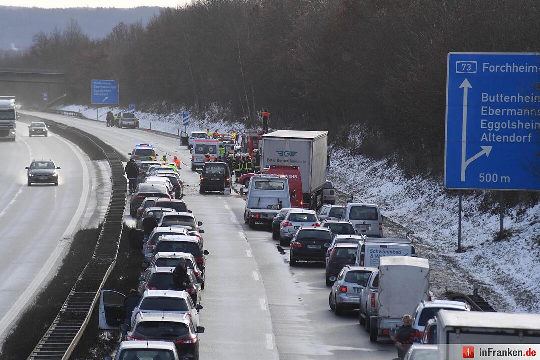 Unfallserie auf A73 bei Buttenheim