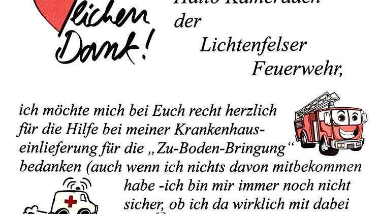 Feuerwehr Lichtenfels erhält rührenden Brief Opa und Enkel nach Rettung