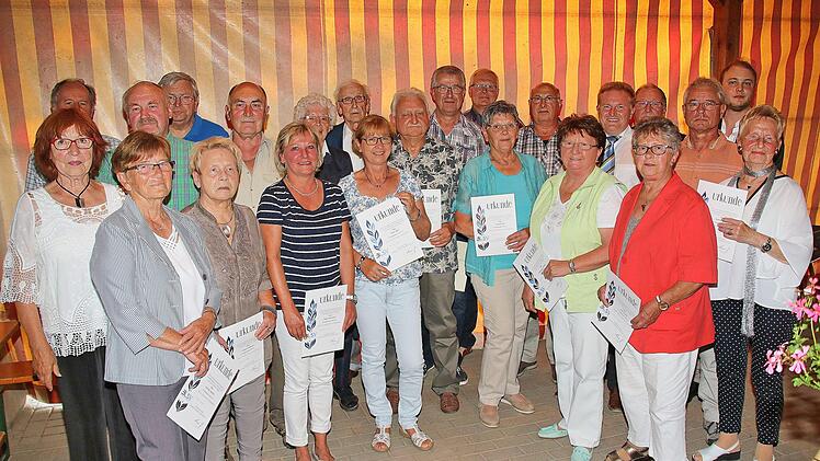 Zahlreiche Mitglieder des TV Poppenlauer wurden beim Kommersabend mit silbernen und goldenen Ehrennadeln des Bayerischen Landessportverbandes geehrt. Vier verdiente Mitglieder wurden zu Ehrenmitgliedern ernannt. Foto: Dieter Britz