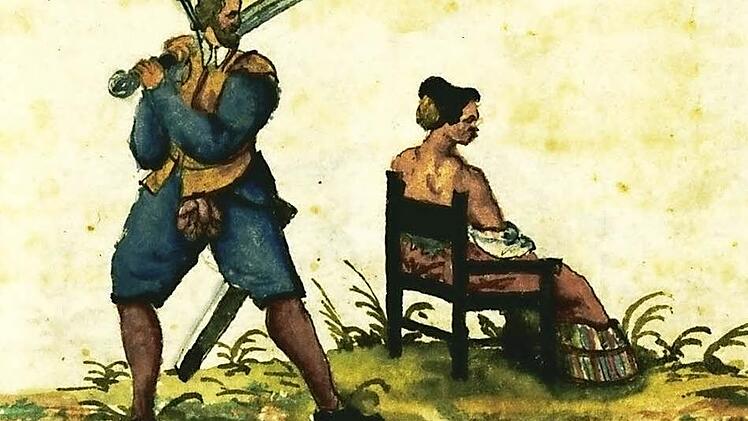 Die Hinrichtung einer Nürnbergerin, wie sie die Chronika der löblichen kaiserlichen Reichsstadt darstellte. Der aus Bamberg stammende Scharfrichter Franz Schmidt ging in der fränkischen Stadt zu jener Zeit seinem blutigen Gewerbe nach. Unfreiwillig.  Fotos: Heinrichs-Verlag