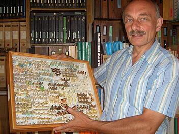 Hermann Hacker mit einem winzigen Teil seiner Schmetterlingssammlung. Fotos: Matthias Einwag