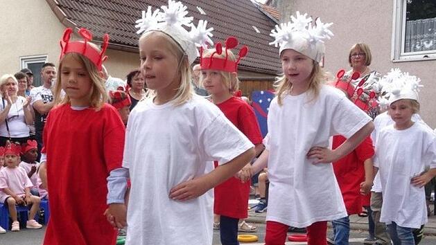 Als rote und wei&szlig;e Blutk&ouml;rperchen tanzten die Kinder bei der Auff&uuml;hrung.  Foto: Waltraut Blum