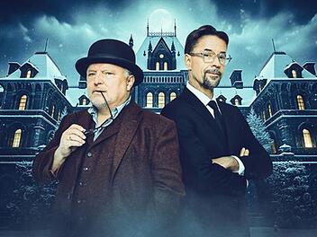 Axel Prahl (links) und Jan Josef Liefers laden zum Live-Krimi-Dinner.