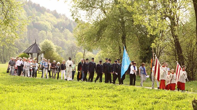 Die Prozession in der sommerlich sonnendurchfluteten Sinnau. Foto: Thomas Dill
