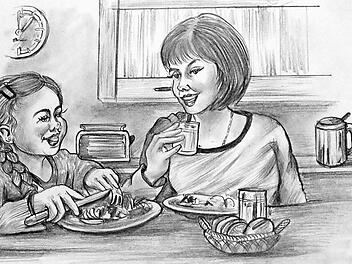 Mit einem neuen Rezept den Tagesablauf verschönern - eine der aussagestarken Illustrationen von Jürgen Schlenz aus Wilhelmsthal Repros: Gerd Fleischmann
