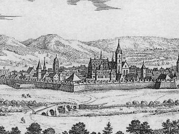 Die berühmte Grafik von Matthäus Merian von 1650 verdeutlicht, was man unter Bollwerk versteht. Die Forchheimer Festungsmauern waren uneinnehmbar für den schwedischen Feind.  Repro: löw