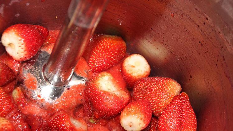 Der Mix macht's: Mit dem großen Stabmixer wird aus prallen Erdbeeren auf Knopfdruck Fruchtmus - die Grundlage für Erdbeereis. Foto: Diana Fuchs