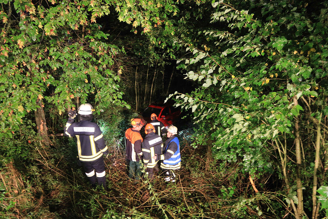 Auto landet bei Roßstadt im Unterholz