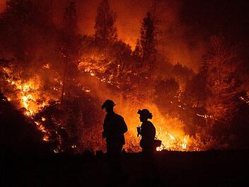Waldbr&auml;nde besch&auml;ftigen die Feuerwehrleute derzeit weltweit. An diesem Wochenende ist die Gefahr f&uuml;r Br&auml;nde in Franken besonders hoch. Symbolbild: Noah Berger/AP/dpa
