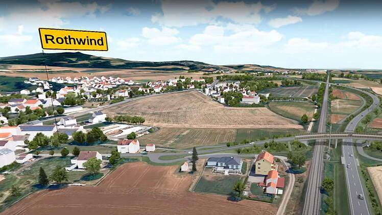 Diese Visualisierung des Staatlichen Bauamts Bayreuth zeigt einen Teil  der geplanten Umgehung und eine der vorgesehenen Brücken (rechts im Bild) bei Rothwind/Fassoldshof. In die Animation sind noch nicht alle landschaftspflegerischen Details vollumfänglich eingepflegt. Die Visualisierung in Form eines kurzen Films ist über die Homepage des Bauamts abrufbar, aber nicht offiziell Teil des Planfeststellungsverfahrens. Quelle: Staatliches Bauamt Bayreuth
