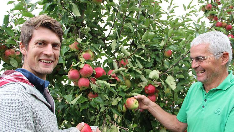 Clemens und Claus Schmitt sind ein eingespieltes Team im Apfelgarten.Heike Beudert