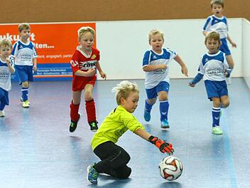 Die G-Junioren waren mit Feuereifer bei der Sache. Hier pariert der Marktleugaster Torwart Dominik Weber im Spiel gegen den FC Neuenmarkt den Ball. Foto: Monika Limmer