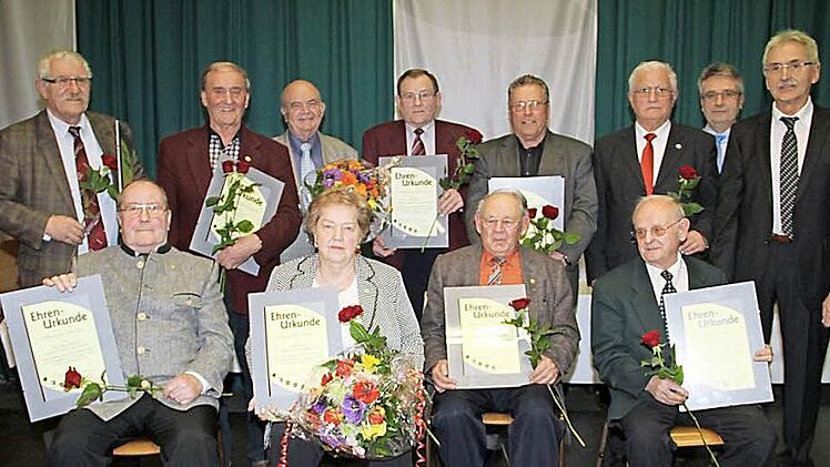Die vom Sängerkreis geehrten Sängerinnen, Sänger und Chorleiter aus dem Landkreis Kronach. Mit im Bild ist Vorsitzender Günter Freitag (rechts). Foto: privat