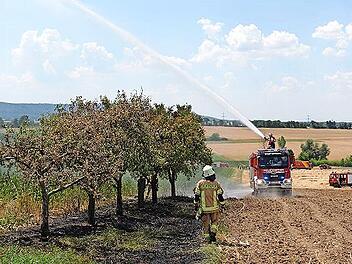 Mit vereinten Kräften bekämpften die Feuerwehren einen Flächenbrand in Hainert (Gemeinde Knetzgau).