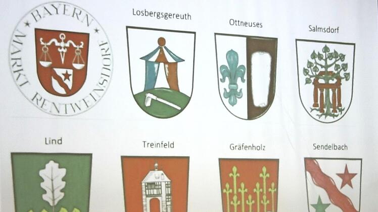 So sehen die Wappen-Vorschläge von Günter Lipp für die Dörfer ringsum Rentweinsdorf aus. Foto: Ralf Kestel