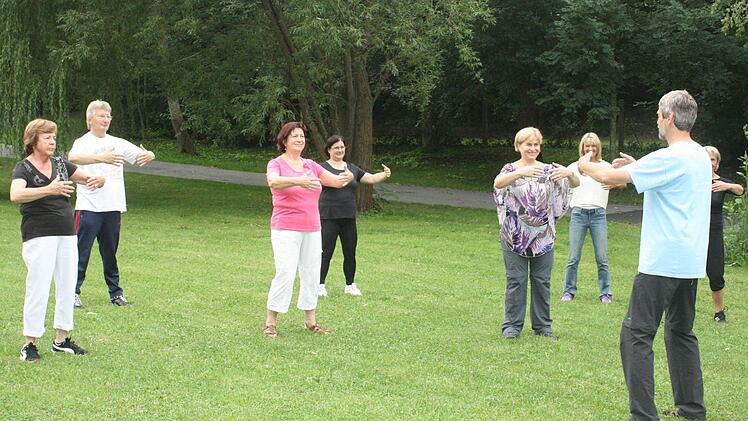 Im Park erlebten Herzogenauracher Qi Gong. Millionen Chinesen treffen sich auch jeden Tag, um dessen heilende Wirkung zu spüren. Foto: D. Weiler