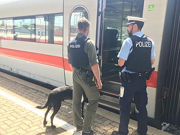 Ein Spürhund untersucht einen herrenlosen Koffer auf Sprengstoff. Foto: Bundespolizei
