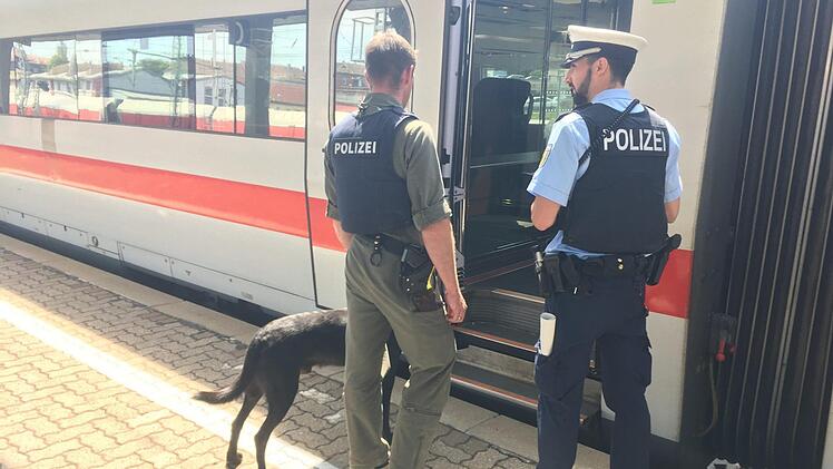 Ein Spürhund untersucht einen herrenlosen Koffer auf Sprengstoff. Foto: Bundespolizei