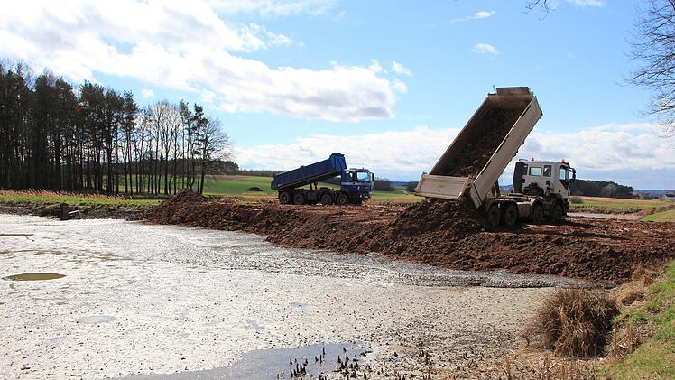 Mit unbelastetem und gut zu verdichtenden Erdmaterial wird bei Adelsdorf aus Karpfenteichen Ackerland.    Foto: Andreas Dorsch