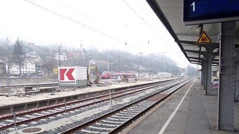 1. Januar 2017: Blick auf die Baustelle Bahnhof Coburg am Anfang der umfangreichen Maßnahme, die Ende November 2016 begonnen wurde.