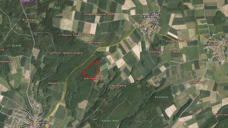 Rot markiert ist das Gebiet mit dem geplanten Ruheforst Grafik: Martin Rebhan